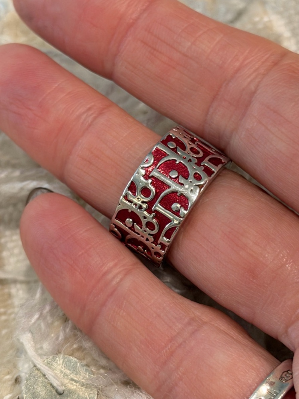 Dior vintage Silver and Red Patterned Women's Statement Ring cuff ring 6 - Picture 8 of 11